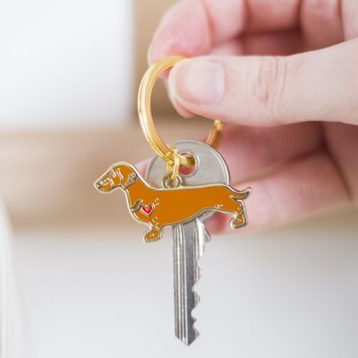 Dachshund Enamel Key Ring - Red - Plain Heart - No Tag