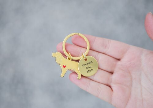 Working Cocker Spaniel Enamel Key Ring - Golden Yellow - Plain Heart - Dog Mum Tag