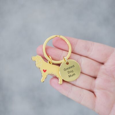 Working Cocker Spaniel Enamel Key Ring - Golden Yellow - Plain Heart - Dog Mum Tag