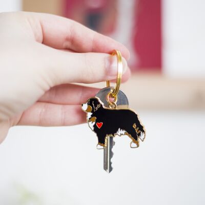 Bernese Mountain Dog Enamel Key Ring - Plain Heart - Dog Mom Tag