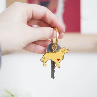 Golden Retriever Enamel Key Ring - Plain Heart - No Tag