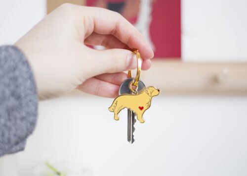 Golden Retriever Enamel Key Ring - Pet Loss Poem - No longer by your side but forever in your heart tag