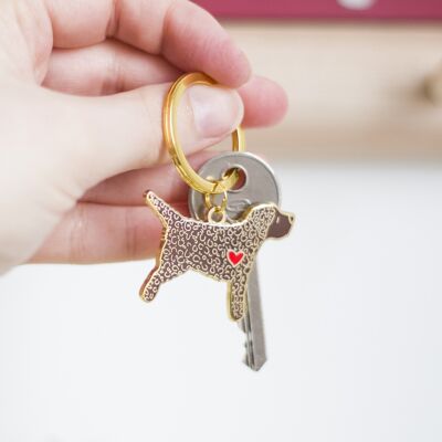 Cockapoo Enamel Key Ring - Chocolate Brown - Plain Heart - Dog Mom