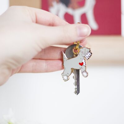 Schnauzer Enamel Key Ring - Grey and White - Pet Loss Poem - No longer by your side but forever in your heart tag