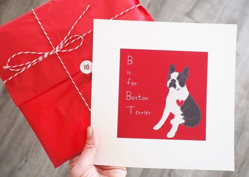 Boston Terrier Dog Art Print - Choice of Colours - 3. Red - None - Unframed