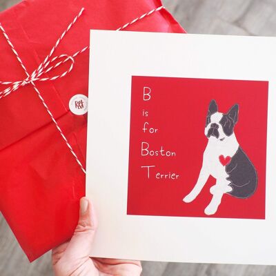 Boston Terrier Dog Art Print - Choice of Colours - 3. Red - None - Unframed