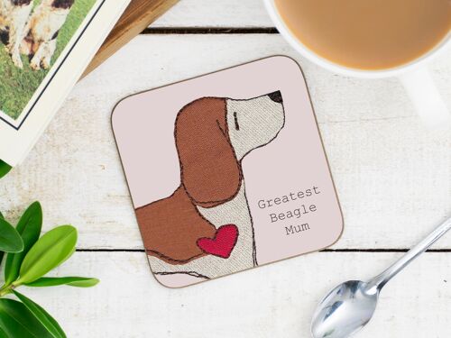 Beagle Greatest Dog Parent Coaster - Mum - Without Gift Folder - Tan and White