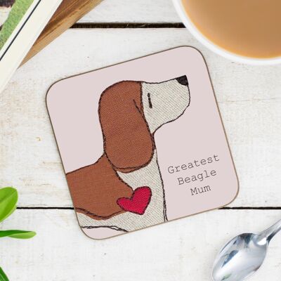 Beagle Greatest Dog Parent Coaster - Mum - Without Gift Folder - Tan and White