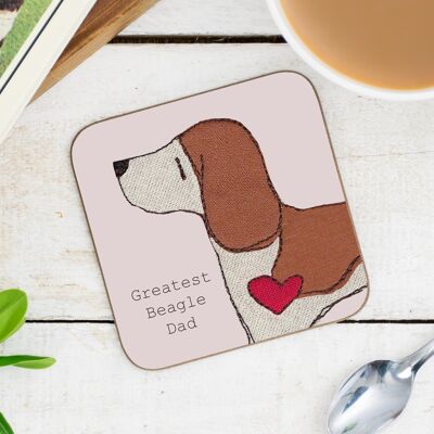 Beagle Greatest Dog Parent Coaster - Dad - Without Gift Folder - Tan and White