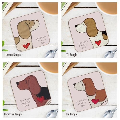 Beagle Greatest Dog Parent Coaster - Mum - Without Gift Folder - Lemon and white