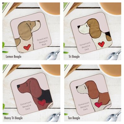 Beagle Greatest Dog Parent Coaster - Dad - Without Gift Folder - Lemon and White