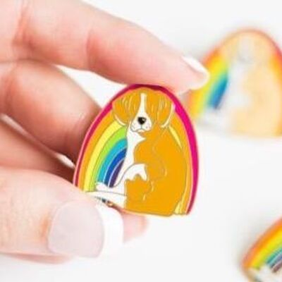 Beagle Rainbow - Enamel Fridge Magnet - Tan and White Beagle
