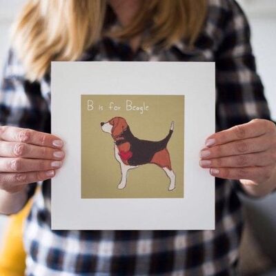 Beagle Art Print - Standing "B is for Beagle" - Putty - B is for Beagle - Framed