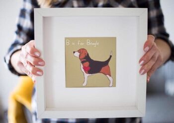 Beagle Art Print - Debout "B est pour Beagle" - Bleu clair - Mon choix de nom - Encadré 2