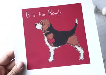 Beagle Art Print - Debout "B est pour Beagle" - Bleu clair - Mon choix de nom - Encadré 3