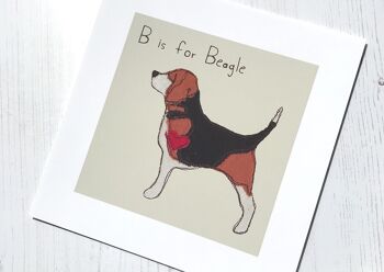 Beagle Art Print - Debout "B est pour Beagle" - Bleu clair - Mon choix de nom - Encadré 4