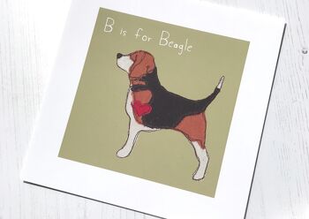 Beagle Art Print - Debout "B est pour Beagle" - Bleu clair - Mon choix de nom - Encadré 5
