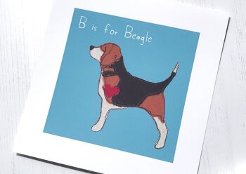 Beagle Art Print - Debout "B est pour Beagle" - Bleu clair - Mon choix de nom - Encadré 6