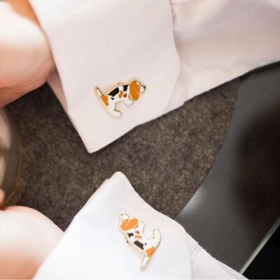 Beagle Dog Enamel Cufflinks One tri & One tan beagle