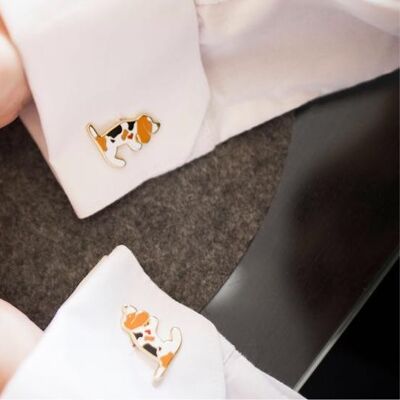Beagle Dog Enamel Cufflinks One tan & One lemon beagle