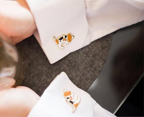 Beagle Dog Enamel Cufflinks Pair of lemon coloured beagles