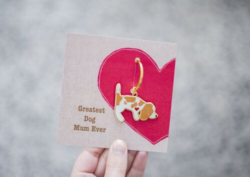 Beagle Enamel Keyring - Sniffing Beagle - tan colour beagle - Greatest dog Mum backing card - No Tag