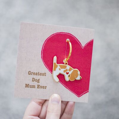 Beagle Enamel Keyring - Sniffing Beagle - tan colour beagle - Greatest dog Mum backing card - No Tag