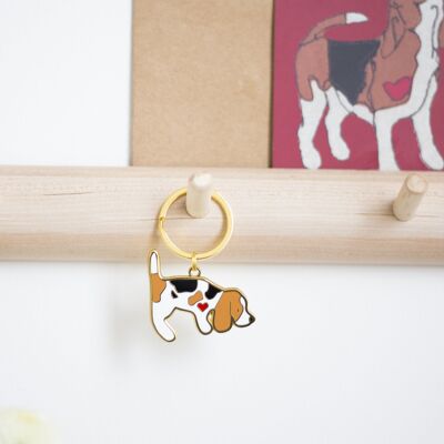 Beagle Enamel Keyring - Sniffing Beagle - Tan colour beagle - Pet loss poem backing card - Dog Mom Tag