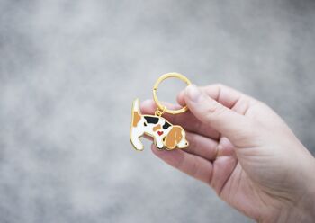Beagle émail porte-clés - reniflement Beagle - beagle de couleur beige - carte de support coeur simple - Dog Dad Tag 3
