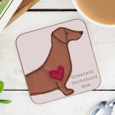 Dachshund Greatest Dog Parent Coaster - Mum - Without Gift Folder - Red