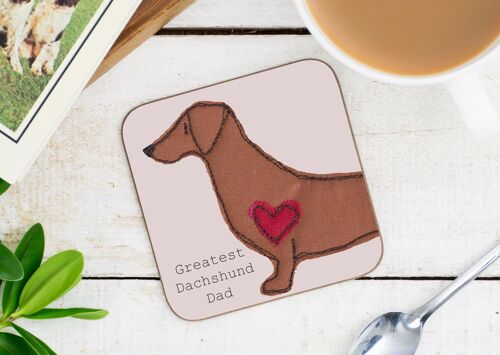 Dachshund Greatest Dog Parent Coaster - Dad - Without Gift Folder - Red