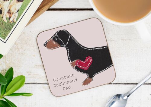 Dachshund Greatest Dog Parent Coaster - Dad - Without Gift Folder - Black and Tan