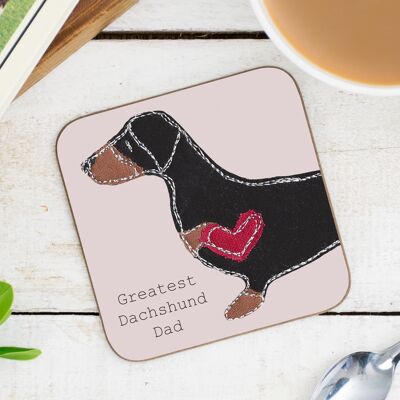 Dachshund Greatest Dog Parent Coaster - Dad - Without Gift Folder - Black and Tan