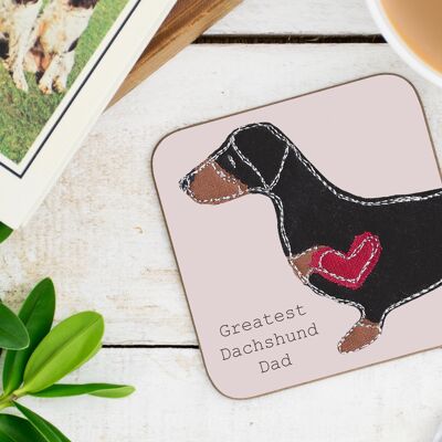Dachshund Greatest Dog Parent Coaster - Dad - Without Gift Folder - Black and Tan