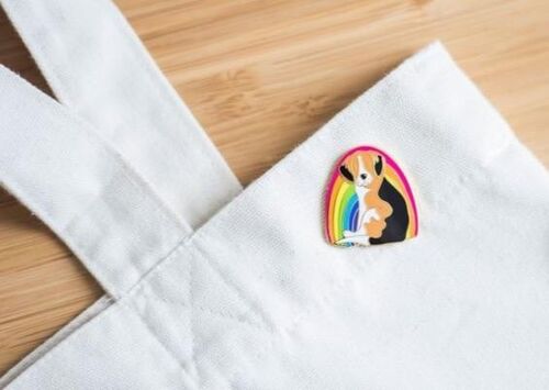 Rainbow Beagle Enamel Pin Badge - Tri Colour - Rubber Clutch