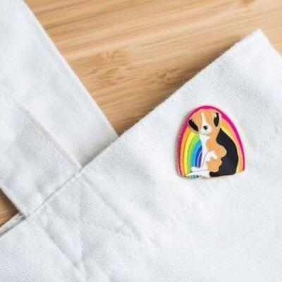 Rainbow Beagle Enamel Pin Badge - Tri Colour - Rubber Clutch