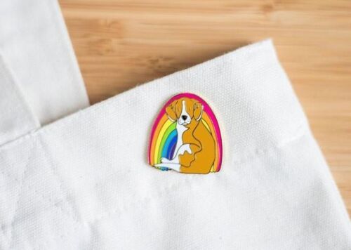 Rainbow Beagle Enamel Pin Badge - Tan and White - Rubber Clutch