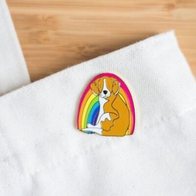 Rainbow Beagle Enamel Pin Badge - Tan and White - Rubber Clutch