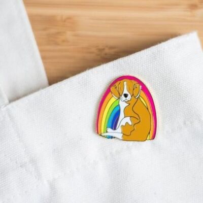Rainbow Beagle Enamel Pin Badge - Tan and White - Metal Locking Back