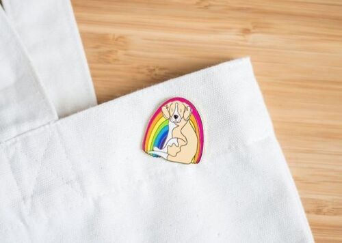 Rainbow Beagle Enamel Pin Badge - Lemon and White - Rubber Clutch