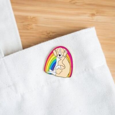 Rainbow Beagle Enamel Pin Badge - Lemon and White - Metal Locking Back