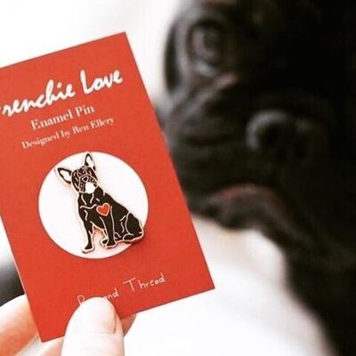 French Bulldog Enamel Pin Badge - Black - Locking Back