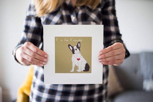French Bulldog Print - F is for Frenchie - White and Black - Framed