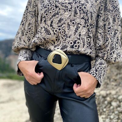 Double Square - Leather Belt, Women Belt, Gold Buckle Belt, Large Buckle Belt, Waist Belt, Gift for Her, Made from Real Genuine Leather.