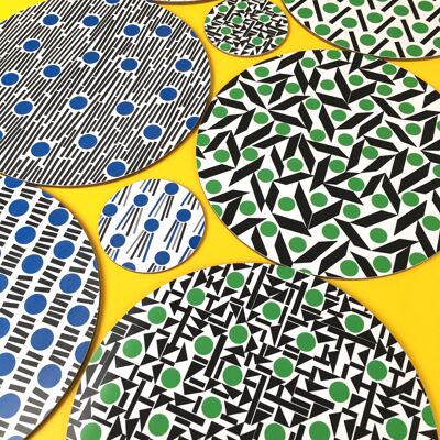 Set of 6 Round Placemats - blue and green