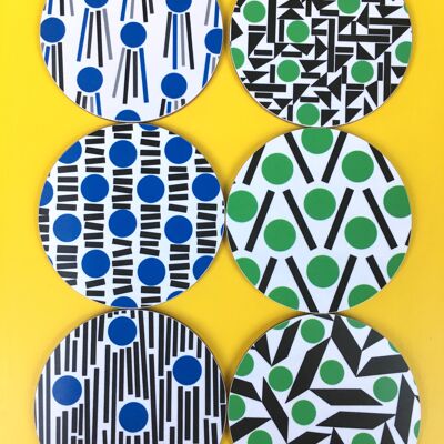 6 posavasos redondos de corcho azul y verde