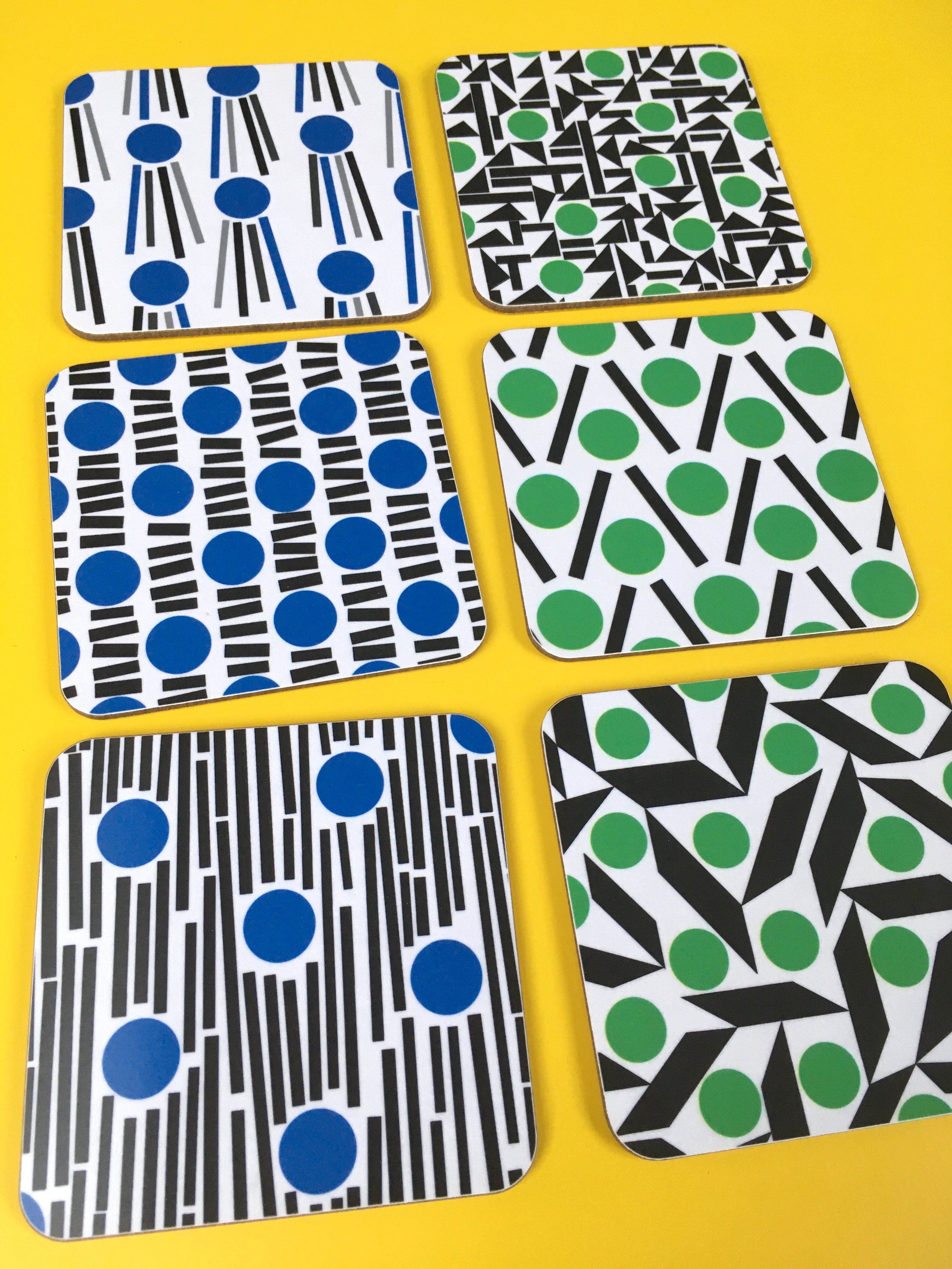 Set di 6 sottobicchieri quadrati - blu e verde