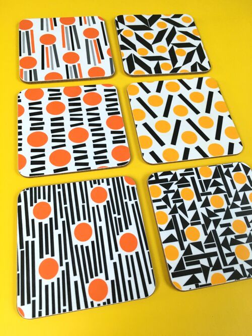 6 square coaster set - yellow and orange