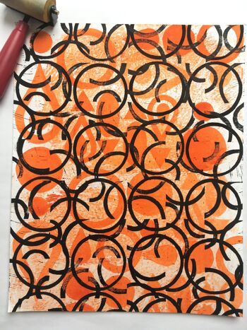 Imprimé linogravure orange 1