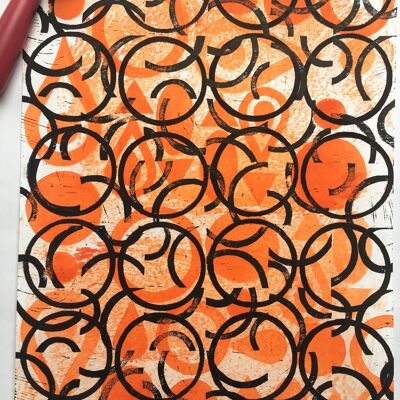 Impresión en linograbado naranja